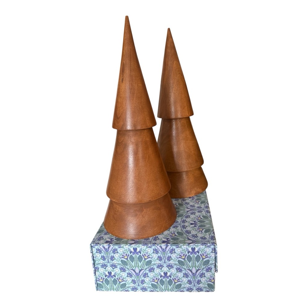 West Elm Wooden Decorative Cone Trees in Warm Brown